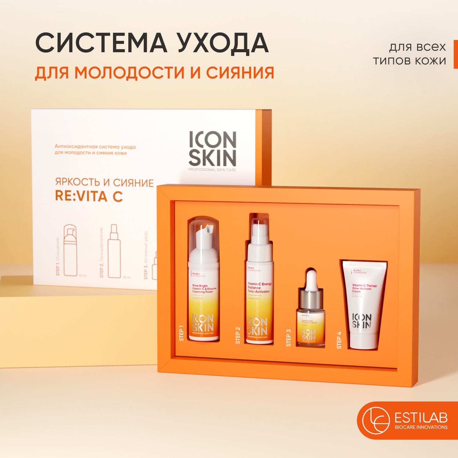 Icon Skin Набор средств с витамином С для сияния и молодости кожи лица, 4 мини-средства. фото