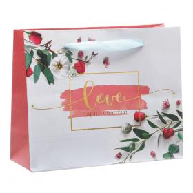 Подарочная упаковка Пакет подарочный Любовь дарит тебе счастье 22  17,5  8 см. фото
