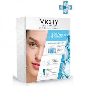 Vichy Набор Комплексный увлажняющий уход за кожей легкий крем для нормальной кожи 50 мл  ночной спа-ритуал крем-гель 15 мл  восстанавливающая сыворотка-концентрат Probiotic Fractions 10 мл. фото