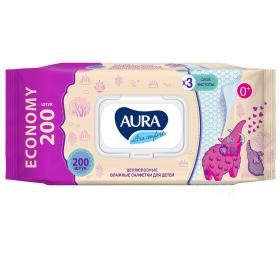 Aura Влажные целлюлозные салфетки для детей Ultra Comfort в упаковке с крышкой 0, 200 шт. фото