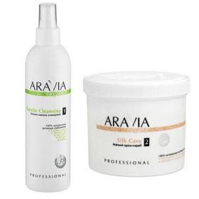 Aravia Professional Комплект Лосьон мягкое очищение Gentle Cleansing, 300 мл  Крем-скраб мягкий Organic Silk Care, 550 мл. фото