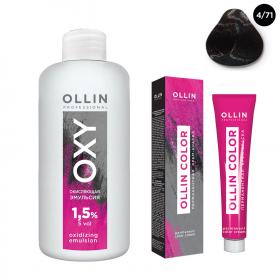 Ollin Professional Набор Перманентная крем-краска для волос Ollin Color оттенок 471 шатен коричнево-пепельный 100 мл  Окисляющая эмульсия Oxy 1,5 150 мл. фото