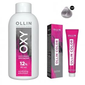 Ollin Professional Набор Перманентная крем-краска для волос Ollin Color оттенок 1181 специальный блондин жемчужно-пепельный 100 мл  Окисляющая эмульсия Oxy 12 150 мл. фото