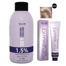 Ollin Professional Набор Перманентная крем-краска для волос Ollin Performance оттенок 800 светло-русый глубокий 60 мл  Окисляющая эмульсия Oxy 1,5 90 мл. фото