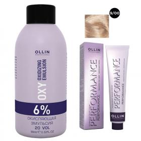 Ollin Professional Набор Перманентная крем-краска для волос Ollin Performance оттенок 900 блондин глубокий 60 мл  Окисляющая эмульсия Oxy 6 90 мл. фото