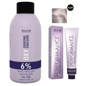 Ollin Professional Набор Перманентная крем-краска для волос Ollin Performance оттенок 926 блондин розовый 60 мл  Окисляющая эмульсия Oxy 6 90 мл. фото