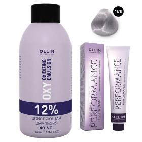 Ollin Professional Набор Перманентная крем-краска для волос Ollin Color оттенок 118 специальный блондин жемчужный 60 мл  Окисляющая эмульсия Oxy 12 90 мл. фото