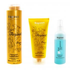 Kapous Professional Набор для волос увлажняющая сыворотка, 200 мл  шампунь Arganoil, 300 мл  бальзам Arganoil, 200 мл. фото