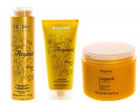 Kapous Professional Набор с маслом арганы для увлажнения волос шампунь 300 мл  бальзам 200 мл  маска 500 мл. фото
