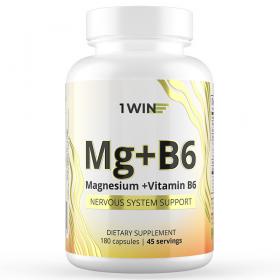 1Win Комплекс Магния цитрат с витамином B6, 180 капсул. фото