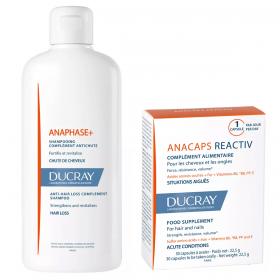 Ducray Набор для борьбы с выпадением волос шампунь 400 мл и биологически активная добавка 30 капсул. фото