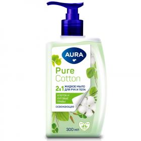 Aura Освежающее жидкое мыло для рук и тела Pure Cotton с экстрактами хлопка и луговых трав, 300 мл. фото