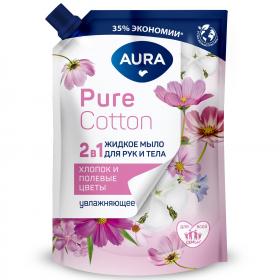 Aura Увлажняющее жидкое мыло для рук и тела Pure Cotton с экстрактами хлопка и полевых цветов, 450 мл. фото