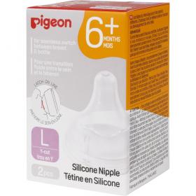 Pigeon Соска из силикона для бутылочки для кормления 6 мес, размер L, 2 шт. фото