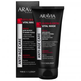 Aravia Professional Маска для волос и кожи головы с биотином и абиссинским маслом Gloss  Grow Vital Mask, 200 мл. фото