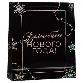 Подарочная упаковка Пакет голографический вертикальный Волшебного Нового Года, 26 x 32 x 12 см. фото