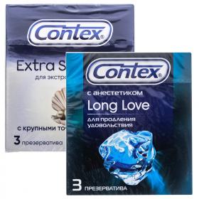 Contex Набор презервативов Extra Sensation с крупными точками и ребрами 3  Long Love с анестетиком 3. фото