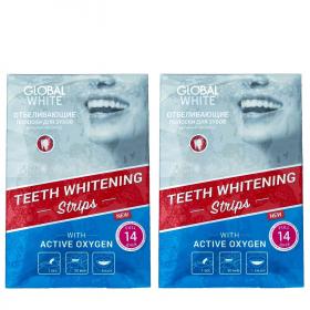 Global White Набор Отбеливающие полоски для зубов Активный кислород 14 дней, 2 шт. фото