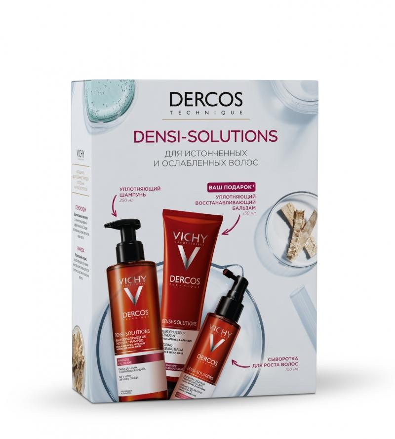 Vichy dercos densi solutions. Виши Деркос Денси-Солюшн шампунь. Виши Деркос Денси солюшен шампунь уплотняющий. Виши Деркос набор. Шампунь Деркос виши 100мл.