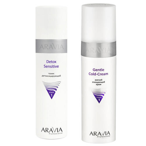 Aravia Professional Комплект Мягкий очищающий крем Gentle Cold-Cream, 250 мл + Тоник детоксицирующий Detox Sensitive, 250 мл (Aravia Professional, Уход за лицом)