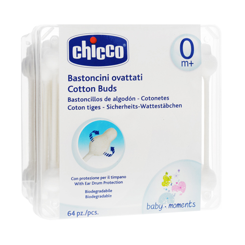 Чико Палочки ватные с ограничителем 64 шт (Chicco, Гигиена малыша) фото 0