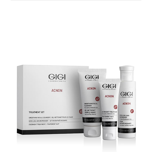 GiGi Трехступенчатый набор Чистая кожа (мыло 100 мл + ночной крем 50 мл + эссенция 120 мл) (GiGi, Acnon)