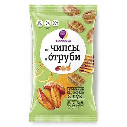 Рационика Отруби хрустящие запечённый картофель и лук 90 г (Racionika, не Чипсы, а Отруби) фото 0