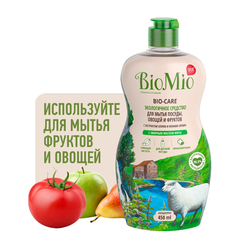 BioMio Средство с эфирным маслом мяты для мытья посуды, 450 мл (BioMio, Посуда)