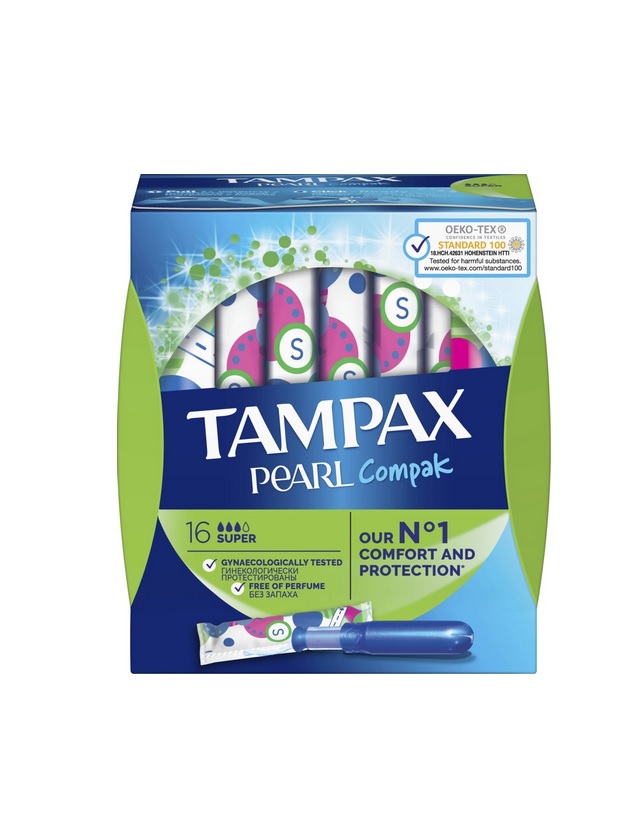 Тампакс Женские гигиенические тампоны с аппликатором Pearl Compac Super, 16 шт (Tampax, Compak) фото 0