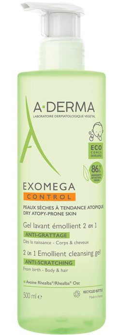 Адерма Очищающий гель 2-в-1 для тела и волос, 500 мл (A-Derma, Exomega Control) фото 0