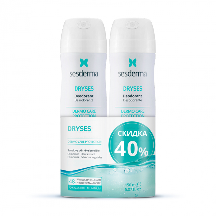 

Sesderma Набор: Aerosol Дезодорант, 150 мл х 2 шт (Sesderma, Dryses), Dryses