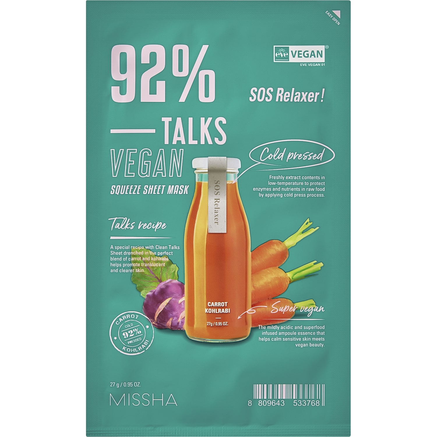 Миша Тканевая увлажняющая маска для лица Talks Vegan Squeeze Sos Relaxer, 27 г (Missha, Маски) фото 0