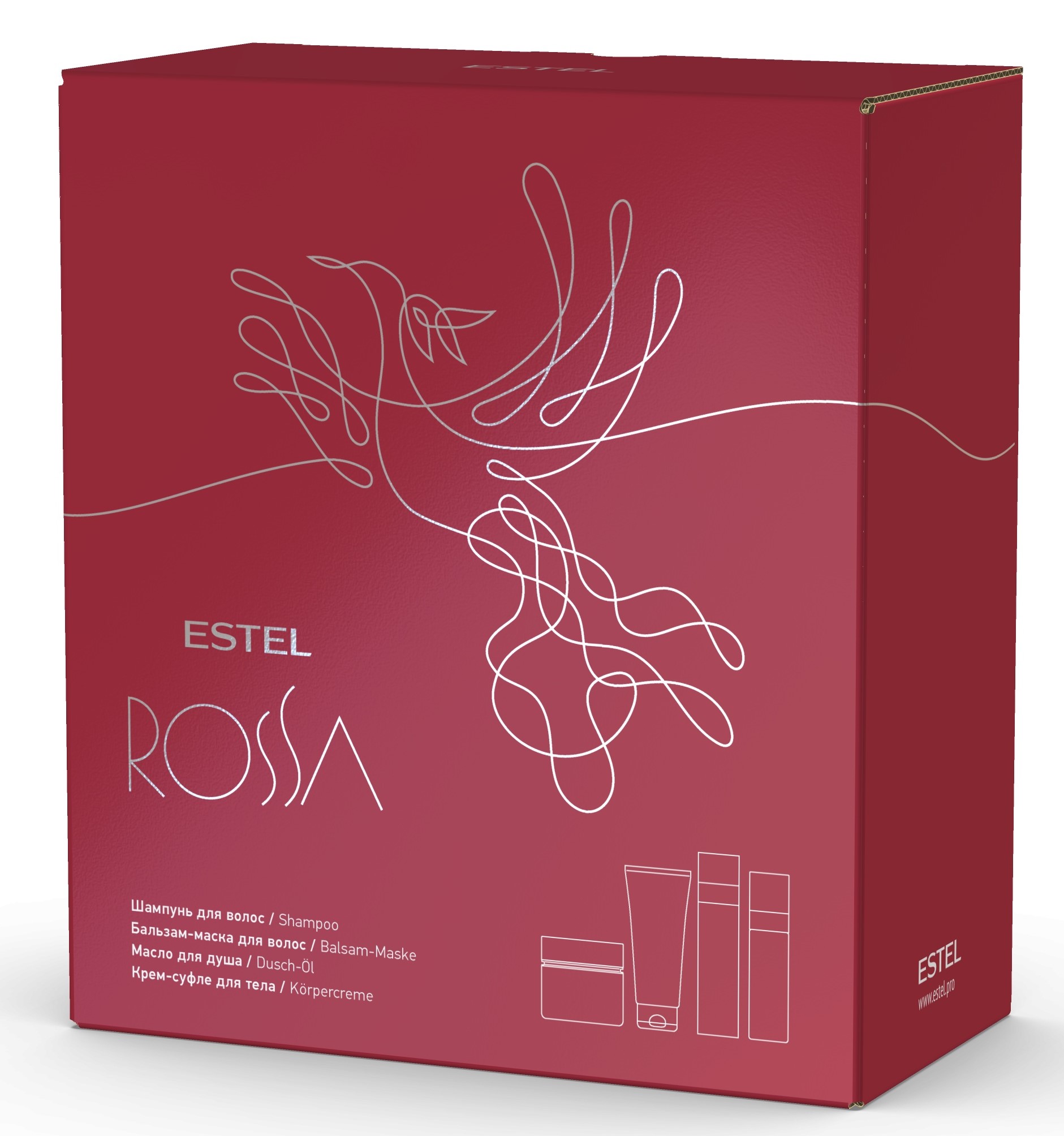 Estel Подарочный набор парфюмерных компаньонов Rossa: шампунь 250 мл + бальзам-маска 200 мл + масло 150 мл + крем-суфле 200 мл (Estel, Rossa)