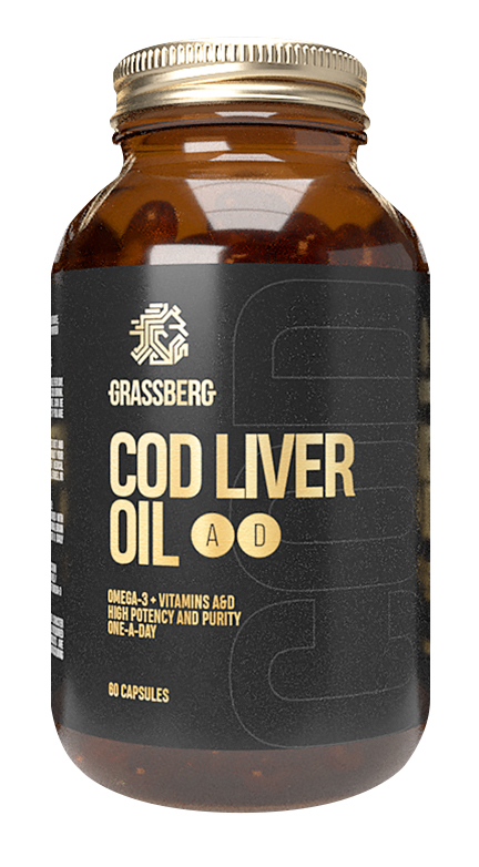 Грасберг Биологически активная добавка к пище Cod Liver Oil 410 мг + витамины D, A, E , 60 капсул (Grassberg, ) фото 0