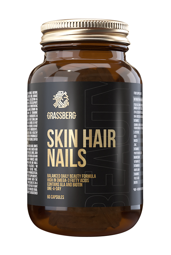 цена Grassberg Биологически активная добавка к пище Skin Hair Nails, 120 капсул (Grassberg, )