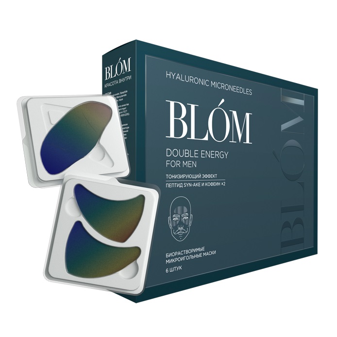 Blom Микроигольные маски с тонизирующим эффектом для мужчин, 6 шт (Blom, Double Energy)