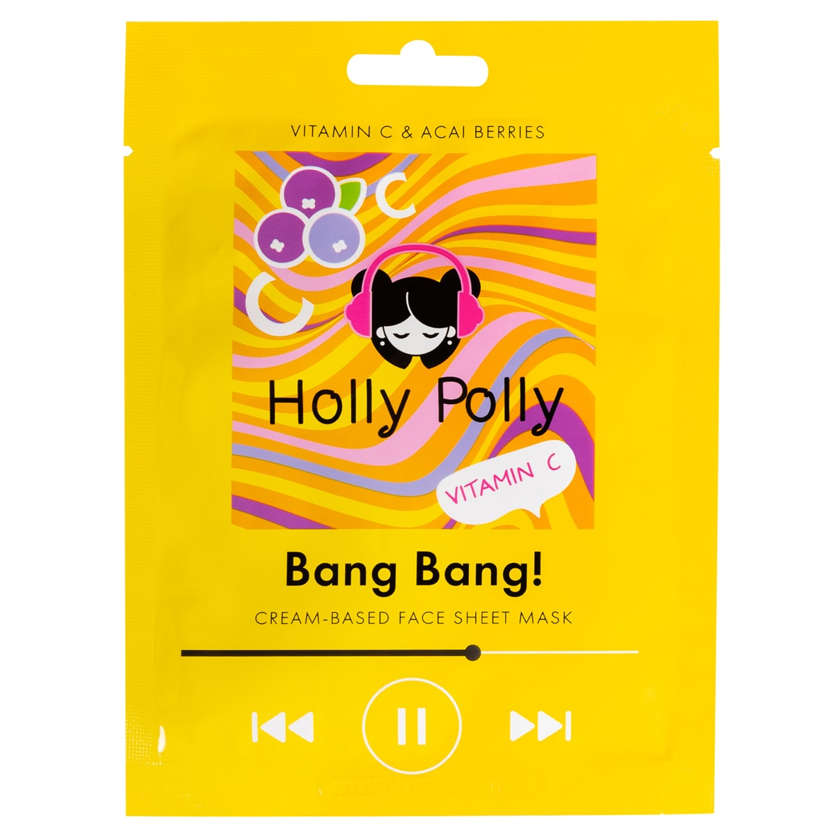 цена Holly Polly Витаминная тканевая маска с витамином С и ягодами асаи Bang Bang! на кремовой основе, 22 г (Holly Polly, Music Collection)