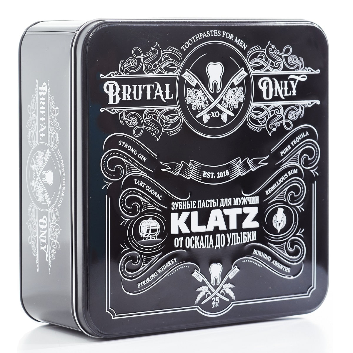 Klatz Набор для мужчин: зубная паста для мужчин 6 вкусов + стеклянный бокал для виски 2 шт (Klatz, Brutal Only)