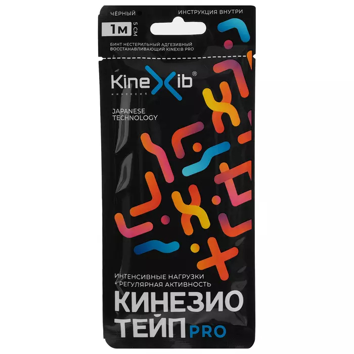 спортивный тейп kinexib 3 8 см х 9 1 м чёрный Kinexib Кинезио тейп Pro 1 м х 5 см, черный (Kinexib, Тейпы)