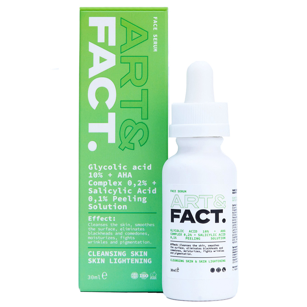 

Art&Fact Сыворотка-эксфолиант для лица Glycolic Acid 10% + AHA Complex 0,2% + Salicyl Acid 0,1%, 30 мл (Art&Fact, Отшелушивание), Отшелушивание