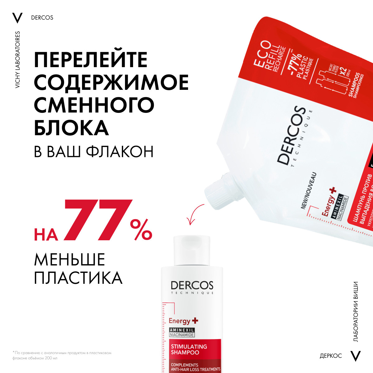 Виши Шампунь против выпадения волос Energy+, сменный блок, 500 мл (Vichy, Dercos) фото 9