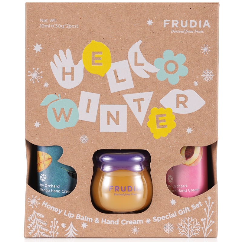 Frudia Подарочный набор Hello Winter: бальзам для губ, 10 г + кремы для рук с манго и персиком, 2 х 30 г (Frudia, Уход за руками)