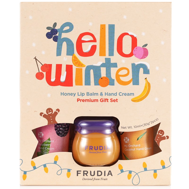 Frudia Подарочный набор Hello Winter: бальзам для губ, 10 г + кремы для рук с малиной и кокосом, 2 х 30 г (Frudia, Уход за руками)