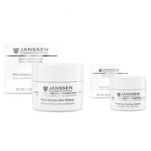 Janssen Cosmetics Набор для питания кожи: крем SPF15 50 мл + крем для век 15 мл (Janssen Cosmetics, Demanding skin) janssen cosmetics обогащенный дневной питательный крем spf 15 для лица rich nutrient skin rfiner 50 мл