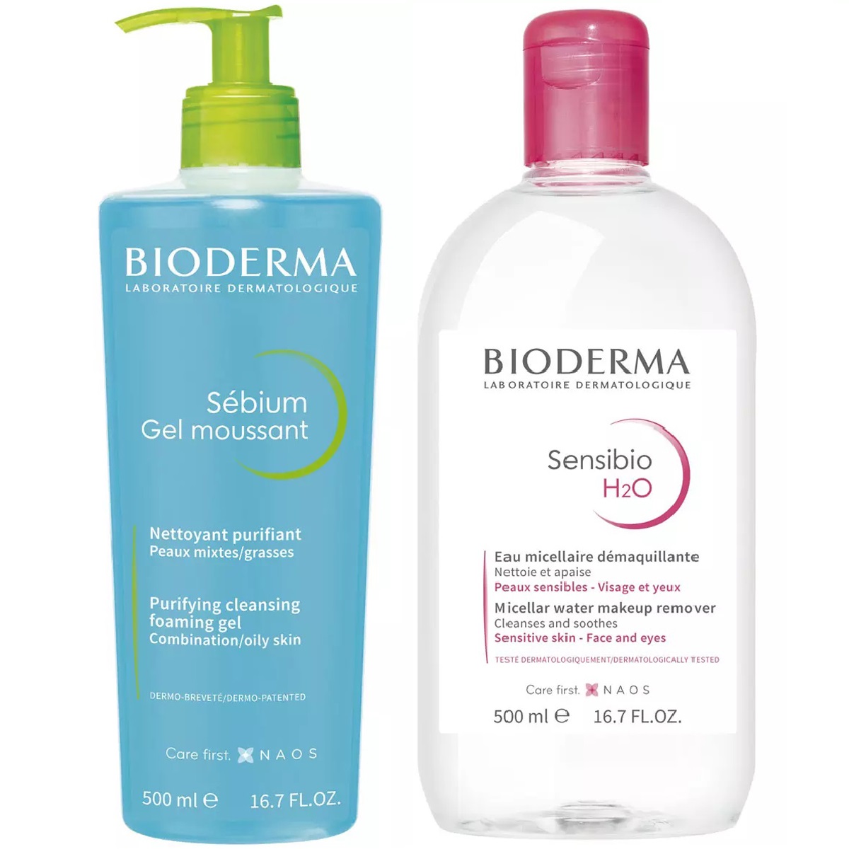 Bioderma Набор для очищения жирной кожи: гель, 500 мл + мицеллярная вода, 500 мл (Bioderma, Sebium)