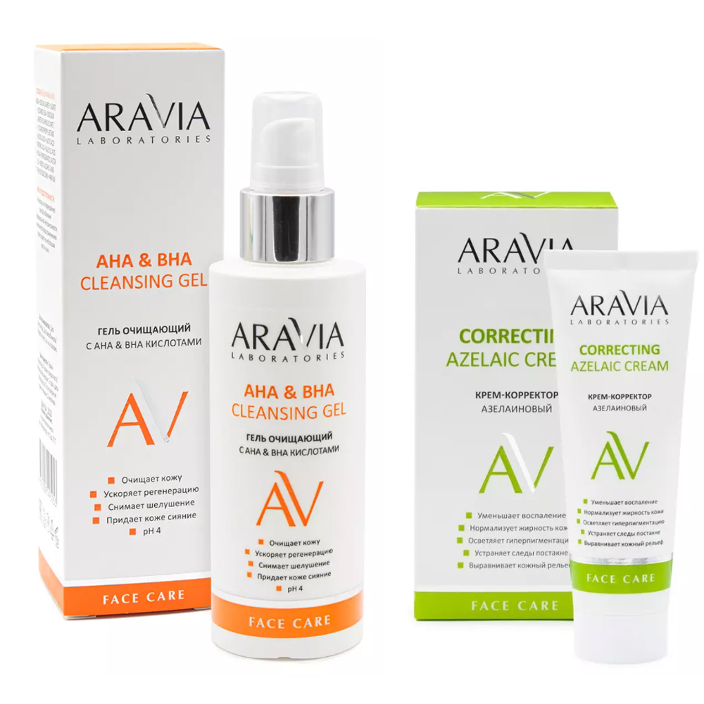 Aravia Laboratories Набор Чистая кожа: крем-корректор, 50 мл + гель с АНА & ВНА кислотами, 150 мл (Aravia Laboratories, Уход за лицом)