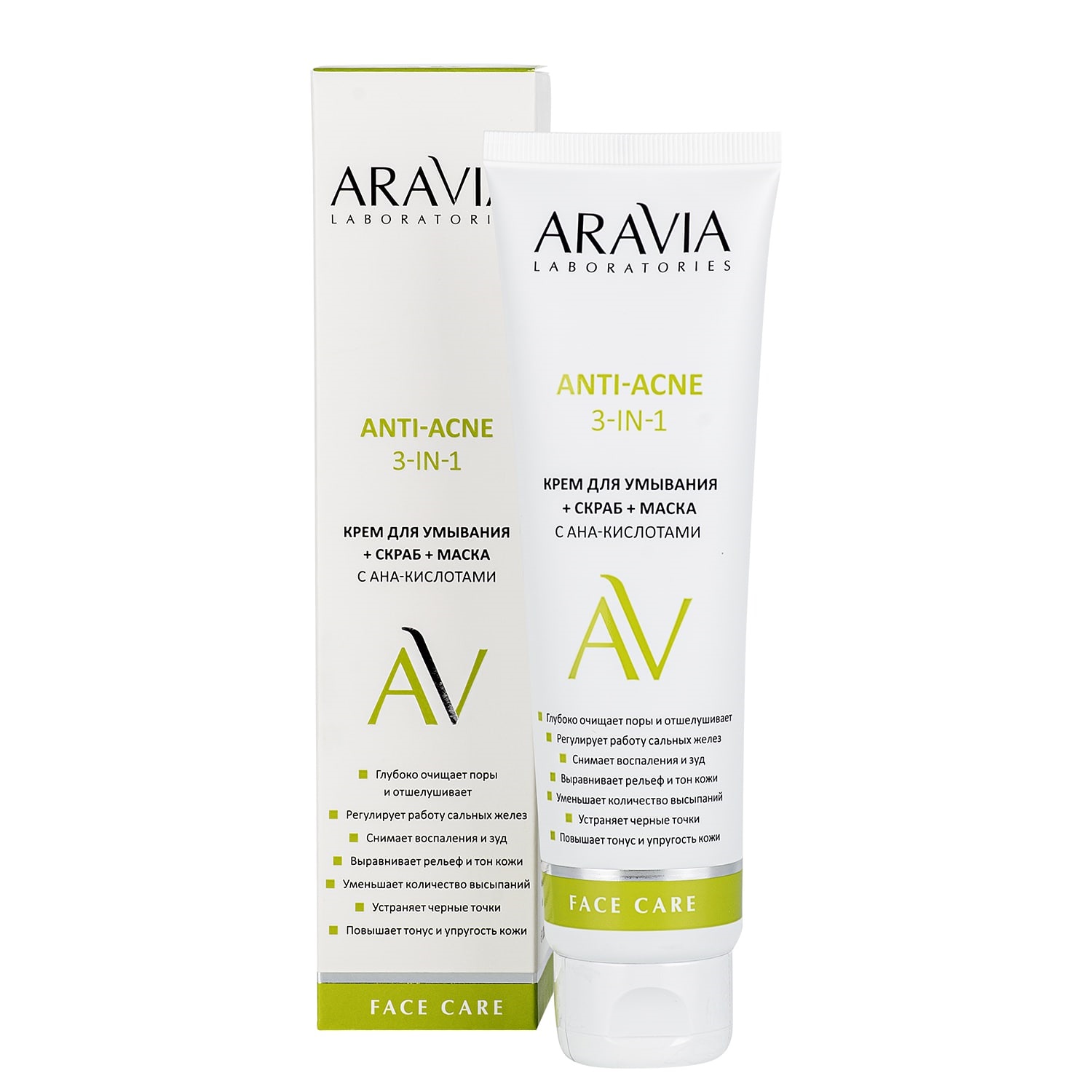 Аравия Лабораторис Крем для умывания с AHA-кислотами 3 в 1 Anti-Acne, 100 мл (Aravia Laboratories, Уход за лицом) фото 0