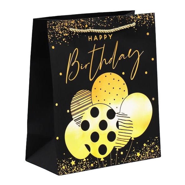 Подарочная упаковка Пакет подарочный Happy Birthday чёрный крафт 23 × 27 × 11,5 см (Подарочная упаковка, Пакеты)