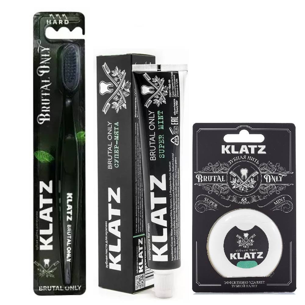 цена Klatz Набор для мужчин Brutal Only: зубная паста 75 мл + зубная щетка + зубная нить 65 м (Klatz, Brutal only)