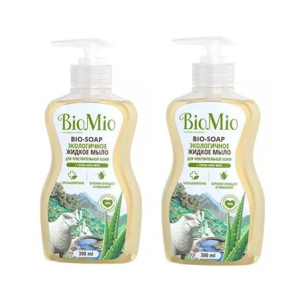 цена BioMio Жидкое мыло с гелем алоэ вера, 2 х 300 мл (BioMio, Мыло)